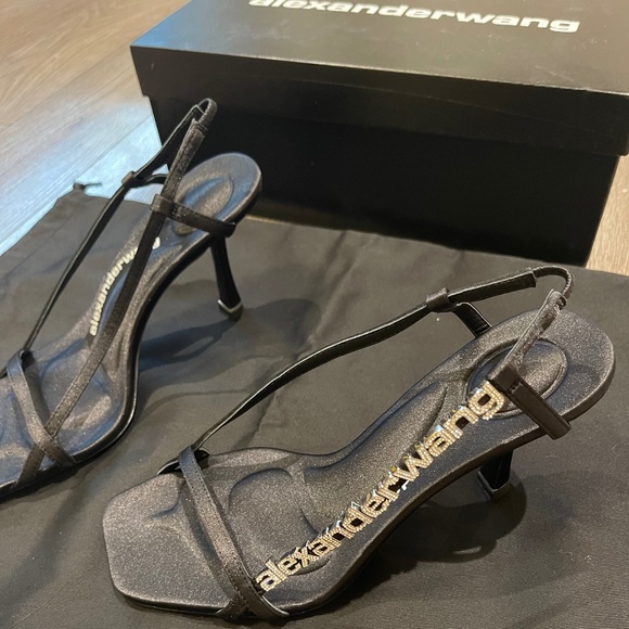 ALEXANDER WANG 85mm Ivy Sliding Logo Satin Sandals EU37 - Picture 6 of 9
